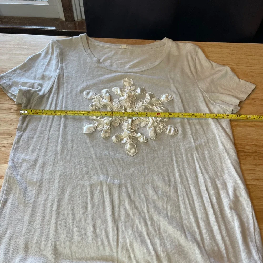 J.Crew Womens Snowflake‎ Satin Ribbon Applique Cotton T-Shirt Gray Medium